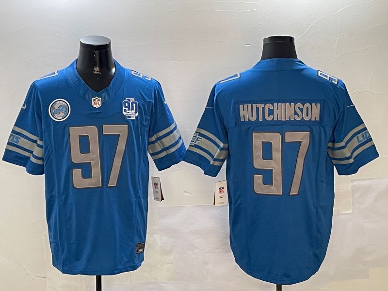 Men Detroit Lions #97 Hutchinson Blue three generations 2024 Nike Limited NFL Jersey style 01023